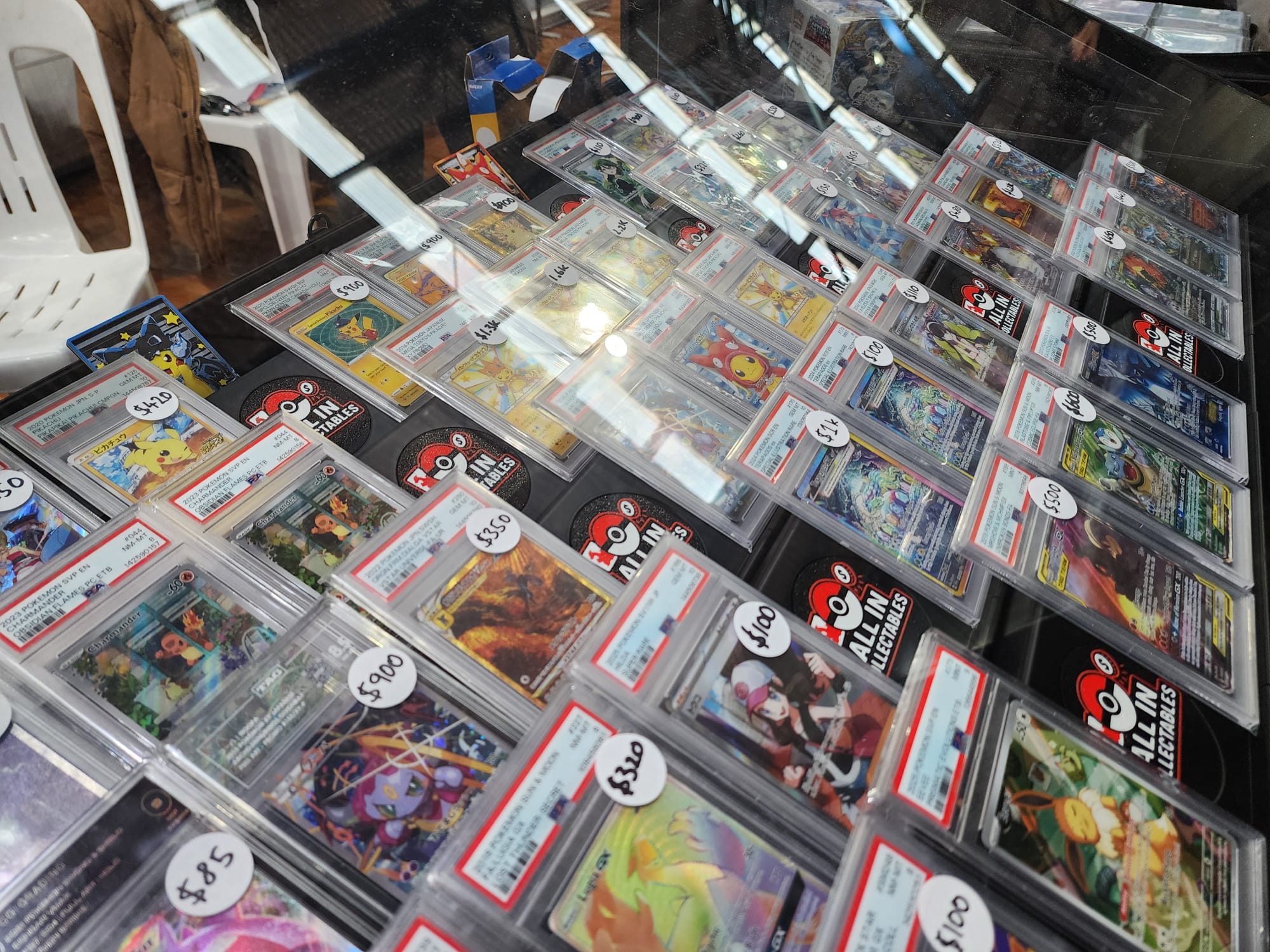 Graded slabs on Risr risers at a trade show
